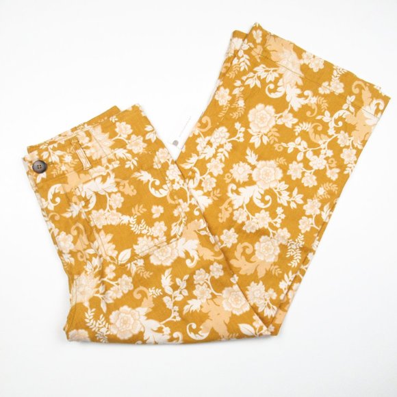 Anthropologie Maeve The Colette Cropped Wide-Leg Linen Pants Maize Floral 31 - Picture 4 of 14
